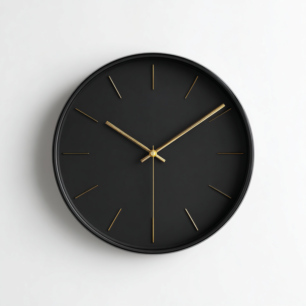 Bauhaus Minimalist Silent Wall Clock - Matte Black & Gold