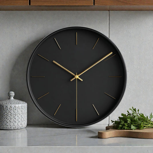 Bauhaus Minimalist Silent Wall Clock - Matte Black & Gold